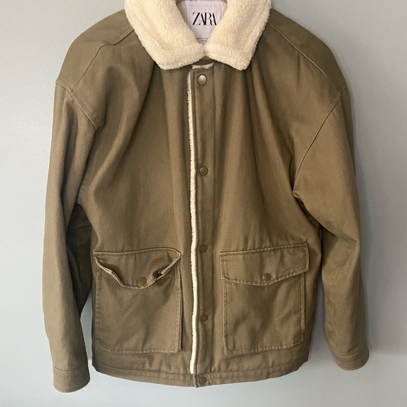 Zara Shearling Lined Button Snap Aviator - Picture 6 of 9